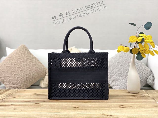 Dior女包 迪奧Book Tote黑網格帆布托特包 Dior刺繡購物袋  dfk1661